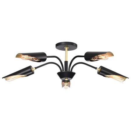 Nuvo Marc 5-Light Chandelier Matte Black Gold Accents 60/7295